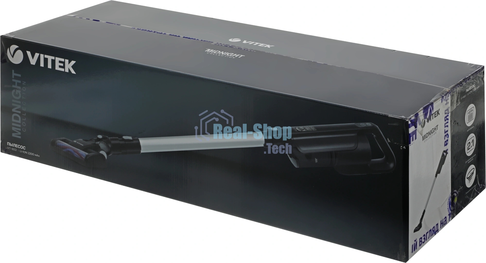 Пылесос вертикальный Vitek Midnight VT-1832 черный/серебристый, питание от аккумулятора, 120 Вт, уборка сухая, пылесборник 0.4 л, работа от АКБ max 35 мин