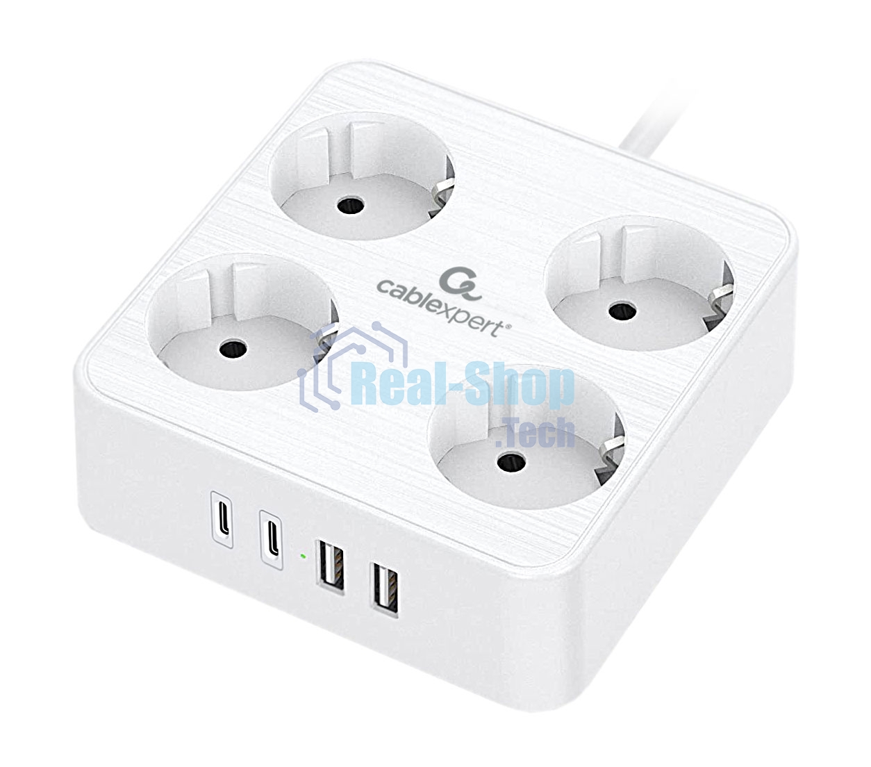 Сетевой фильтр Cablexpert Plate, PLT-4-C2U2-W-2, 4р, 10А, 2xType-C PD, 20Вт, 2xUSB, 2.4A, 2 м, ур. защиты 4+, белый, коробка