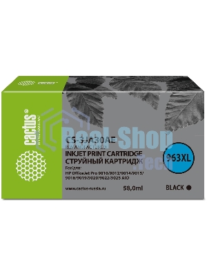 Картридж струйный Cactus CS-3JA30AE 963XL (есть ограничения по прошивке) черный (58 мл) для HP OfficeJet Pro 9010/9010e/9012/9014/9015/9016/9019