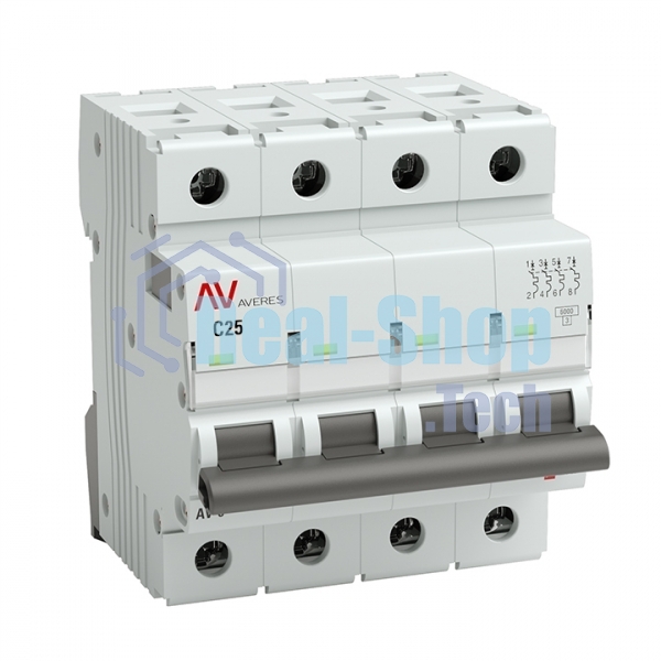 Выключатель автоматический модульный 4п C 25А 6кА AV-6 AVERES EKF mcb6-4-25C-av