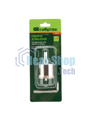 Сверло по керамической плитке и стеклу Сибртех, 32 х 55 мм, 6 гр.хв-к, с центр. сверлом