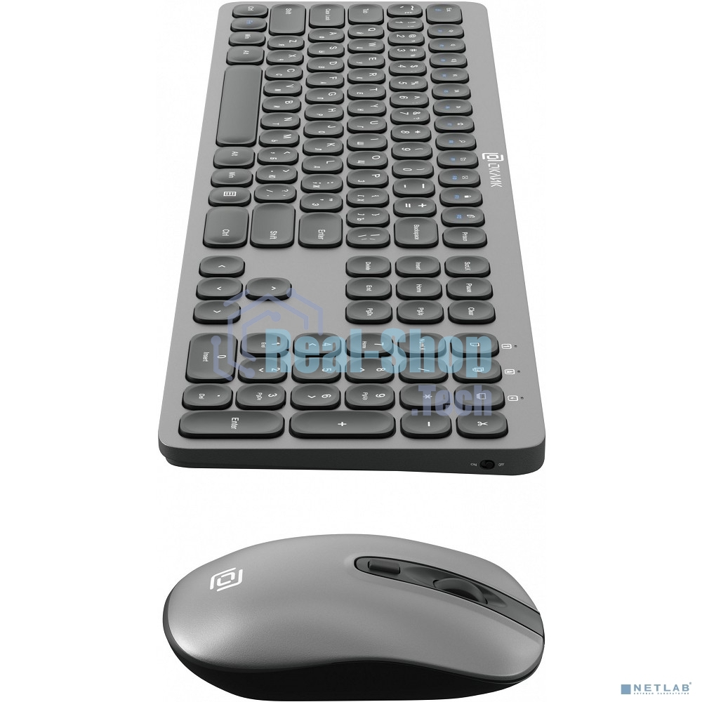 Комплект клавиатура + мышь Оклик 300M клав:серый мышь:серый/черный USB беспроводная slim