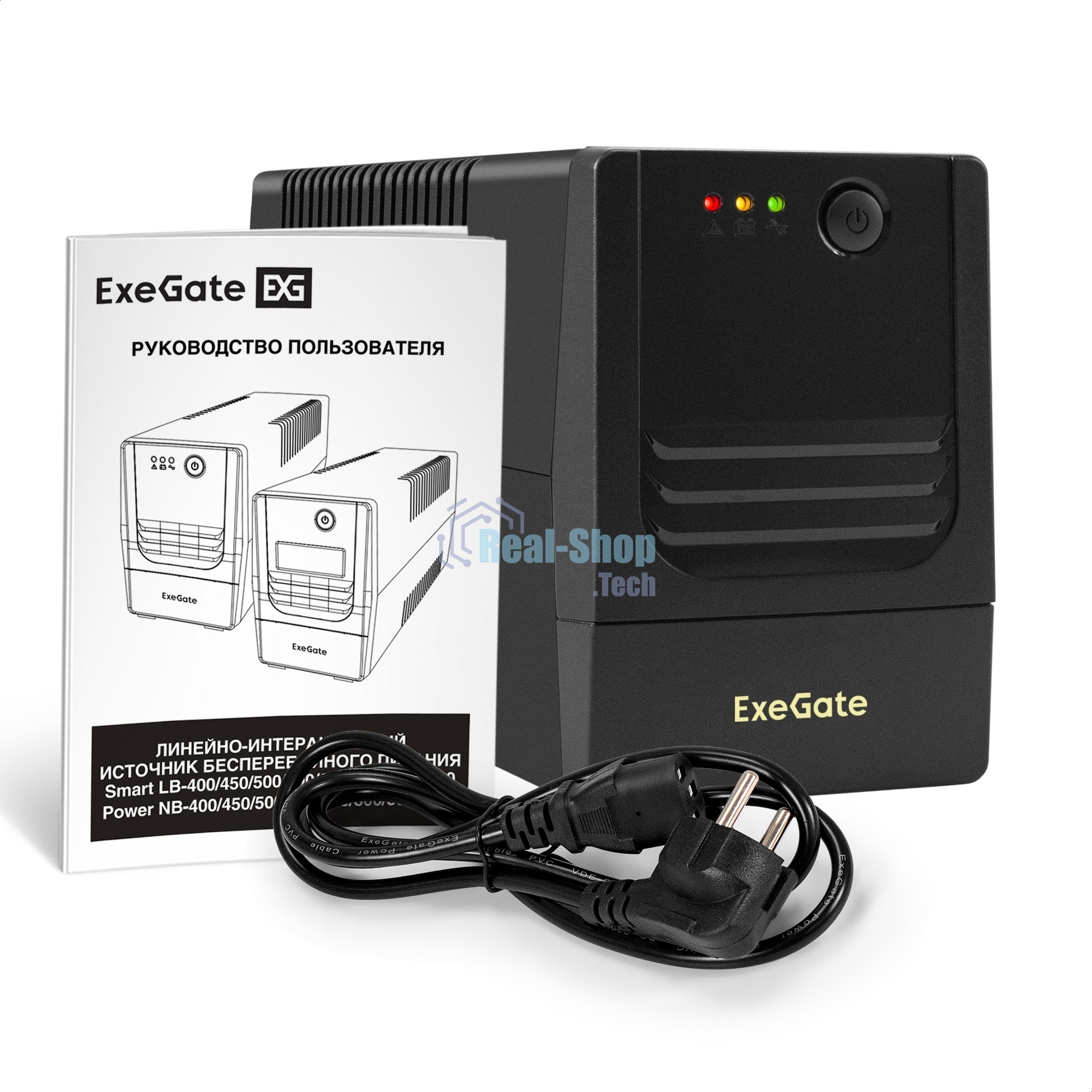 Источник бесперебойного питания ExeGate Power NB-400.LED.AVR.4C13 (400VA/240W, LED, AVR, 4*C13, батарея 12V 4.5Ah, Black)