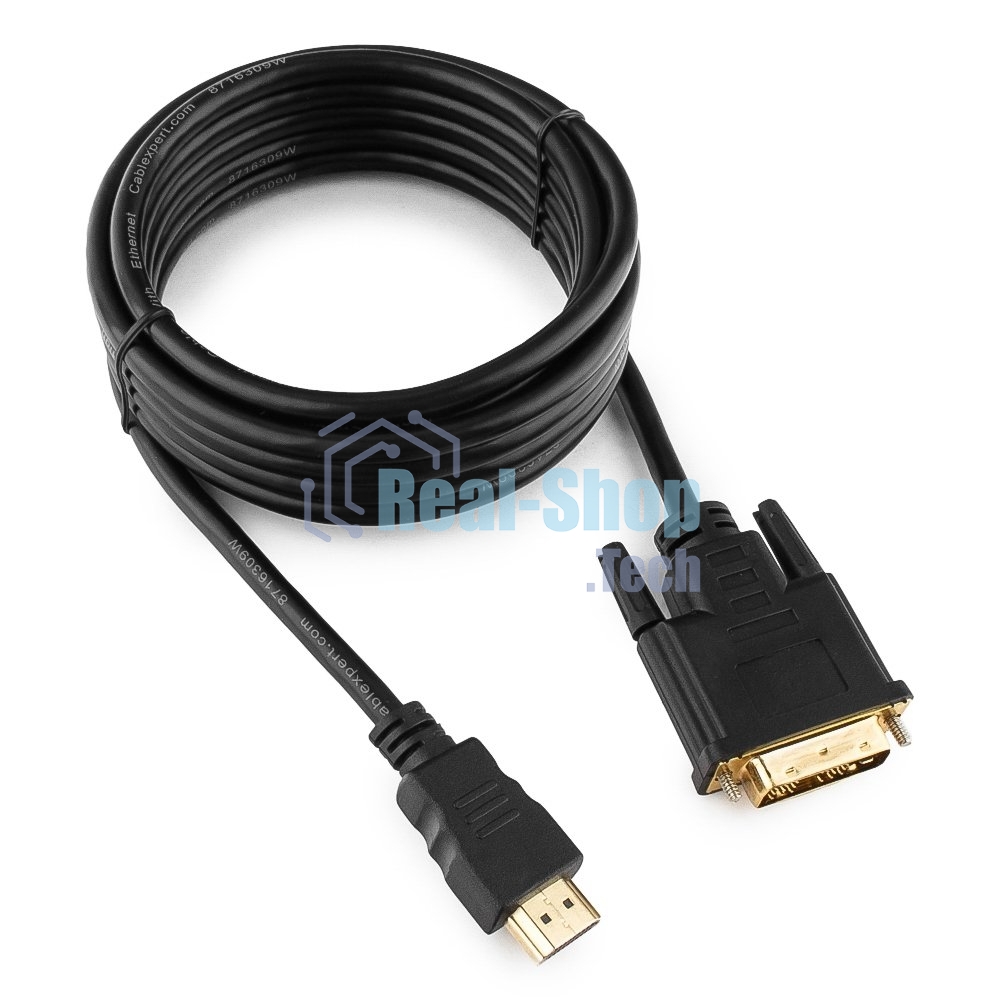 Кабель HDMI-DVI Cablexpert CC-HDMI-DVI-10, 19M/19M, single link, медь, позол.разъемы, экран, 3.0м, черный, пакет