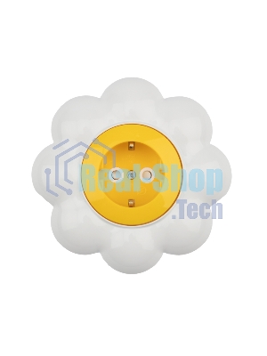 Розетка одноместная Kranz HAPPY Ромашка скрытой установки, с заземлением и защитными шторками, желтая/белая