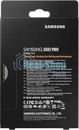 Накопитель SSD Samsung 980 MZ-V8V500BW, 500Gb, PCIe 3.0 x4, M.2 2280, NVMe, R/W 3100/2600