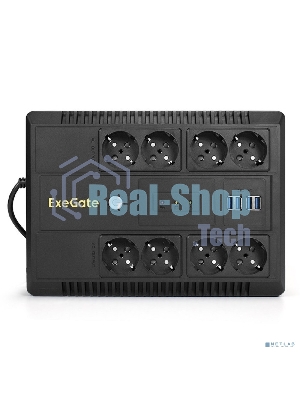Источник бесперебойного питания ExeGate NEO NNB-1000.LED.AVR.8SH.CH 1000VA/650W, LED, AVR, 8*Schuko, 4*USB-порта для зарядки, черный