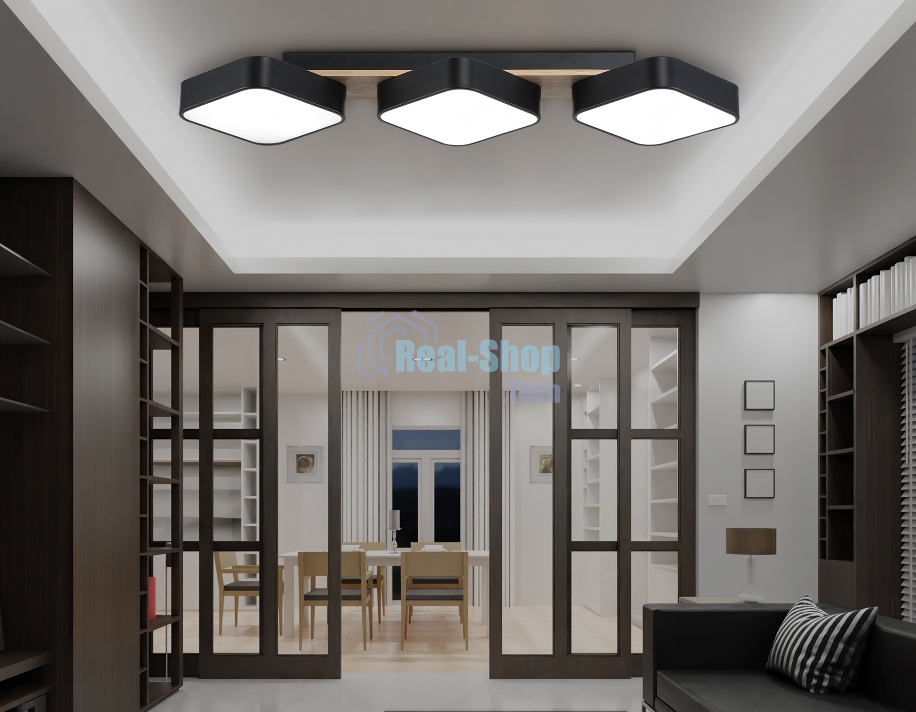 Светильник Ambrella light FL4878/3 BK/WD черный/дерево 54W 3000-6000K 680*200*70 (без ПДУ)