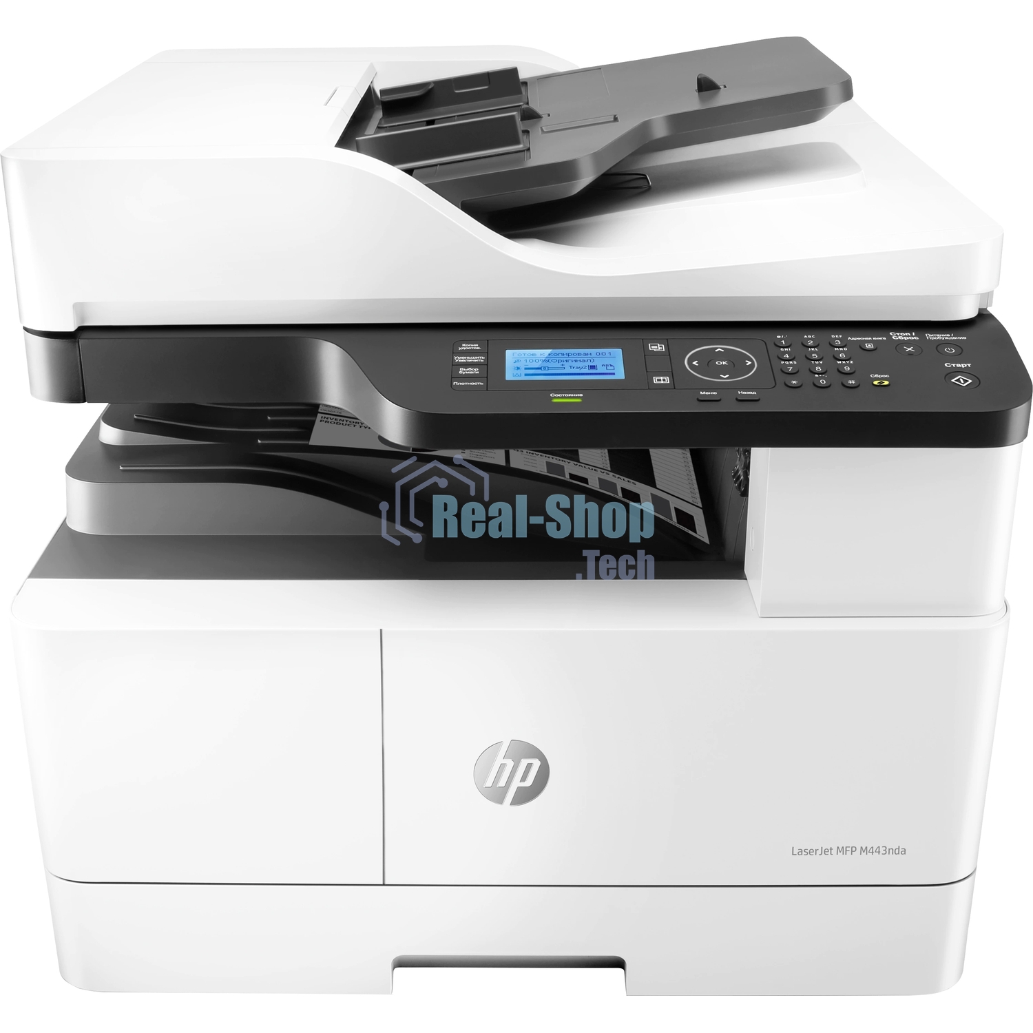 МФУ лазерное HP LaserJet MFP M443nda (8AF72A), A3, ч/б, печ. до 25 стр/мин. (А4) до 13 стр/мин. (А3), скан. до 21 стр/мин., 1200 x 1200 dpi (печать) 600x600dpi (скан.), USB, RJ-45