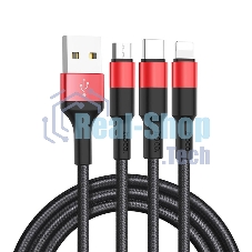Кабель HOCO USB X26 Xpress 3 в 1 для Lightning, Micro USB, Type-C, 2.0A, 1 м, черный с красным