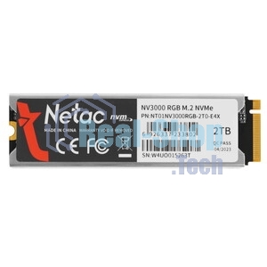 Накопитель SSD Netac NV3000, 2Tb, PCIe 3.0 x4, M.2 2280, NVMe, R/W 3100/2100, с радиатором