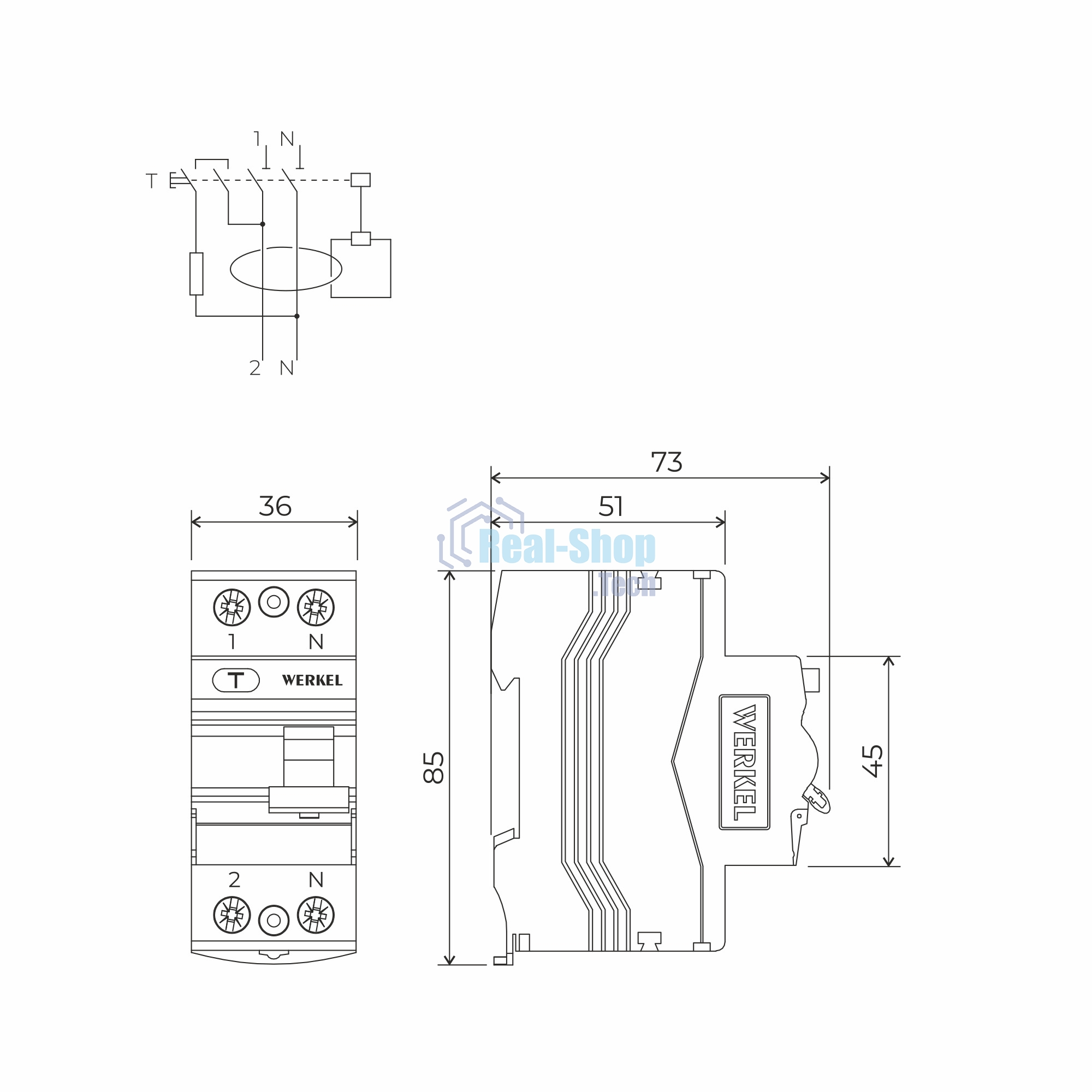 Устройство защитного отключения Werkel 1P+N 25 A 30 mА АС 6 kА W912P256