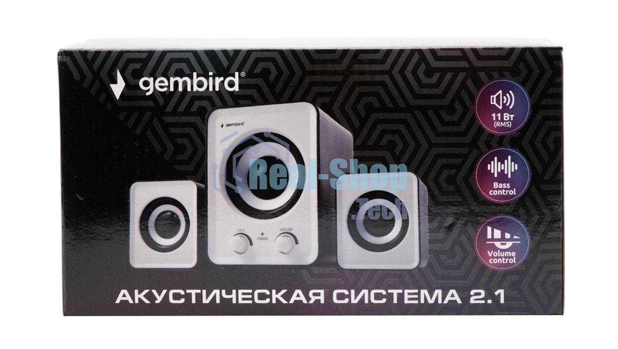 Акустическая система 2.1 Gembird, 11Вт, пластик, рег.громкости и баса, белый
