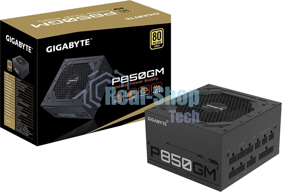 Блок питания Gigabyte GP-P850GM RTL, 850Вт, 80 PLUS Gold, 120мм, модульный, черный