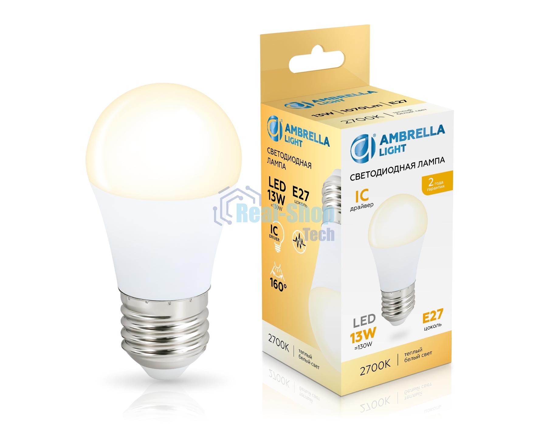 Лампа светодиодная	451303 LED G45 13W IC E27 2700K 175-265V