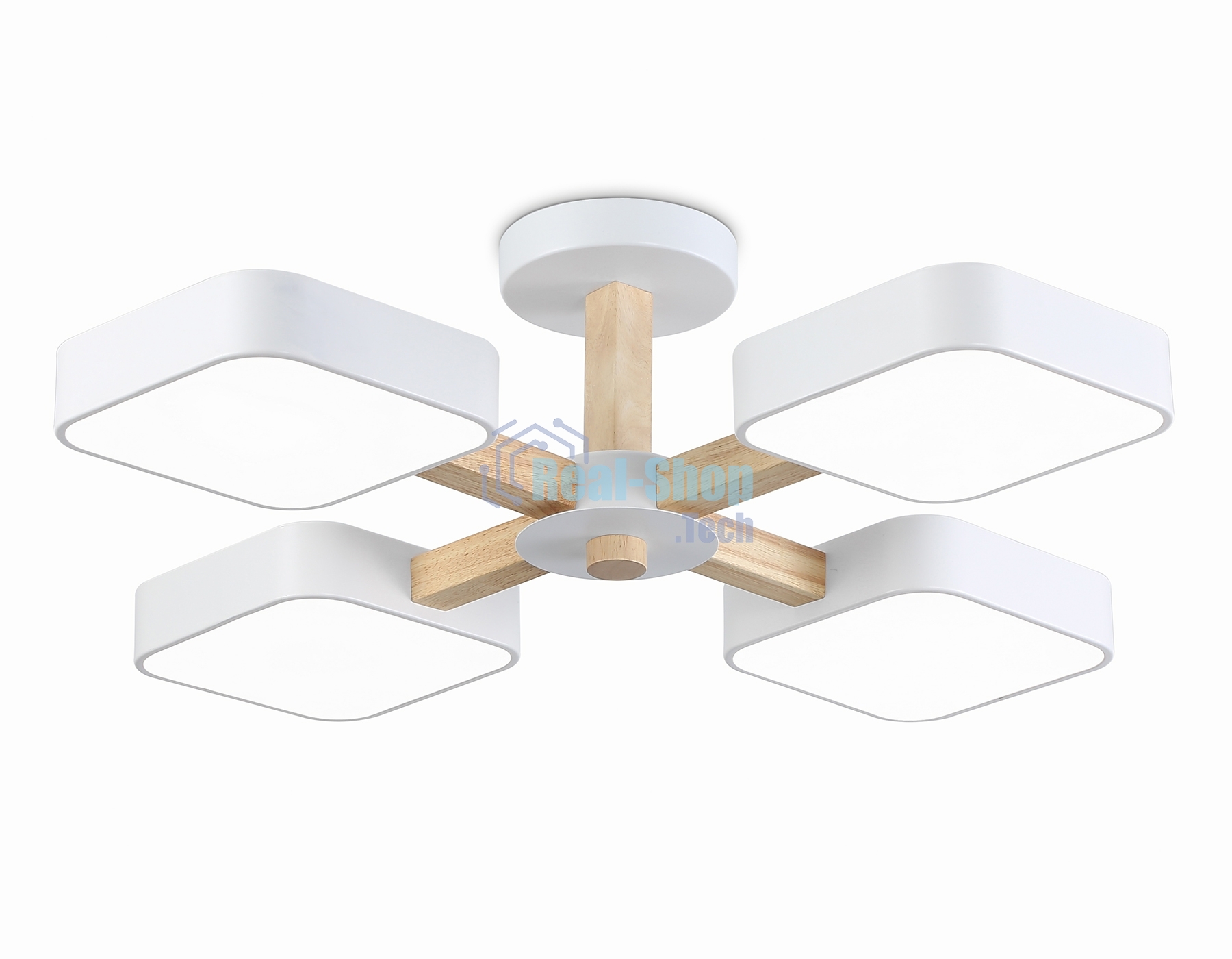 Светильник Ambrella light FL4879/4 WH/WD белый/дерево 72W 3000-6000K D610*160 (без ПДУ)