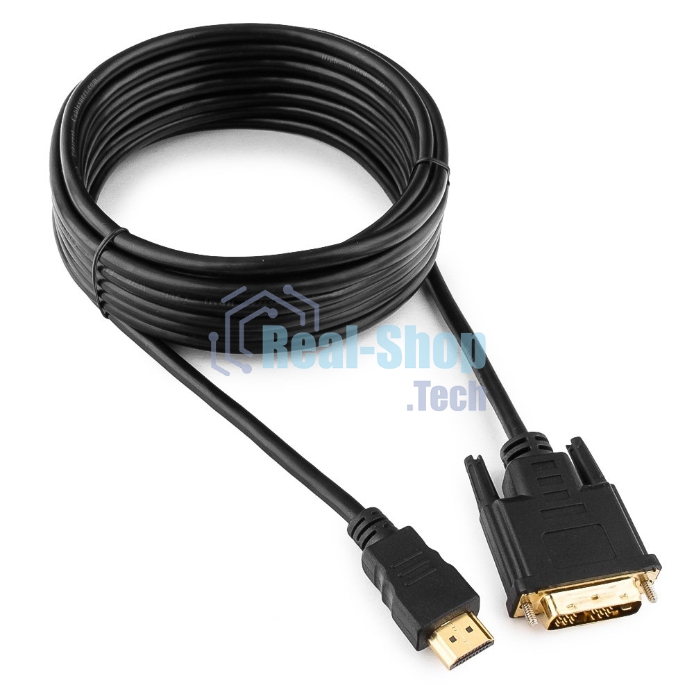 Кабель HDMI-DVI Cablexpert CC-HDMI-DVI-15, 19M/19M, single link, медь, позол.разъемы, экран, 4.5м, черный, пакет