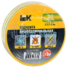 Изолента Iek UIZ-20-10-K52 0,18х19 мм желто-зеленая 20 метров ИЭК