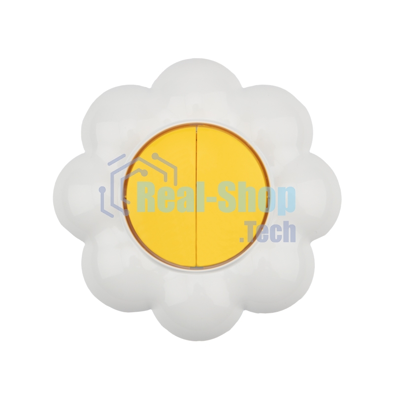 Выключатель двухклавишный Kranz HAPPY Ромашка скрытой установки, желтый/белый