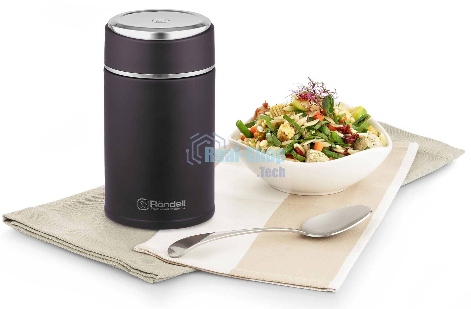 Термос для еды Rondell Tierno RDS-1661 0.7 л. бордовый с чехлом картонная коробка