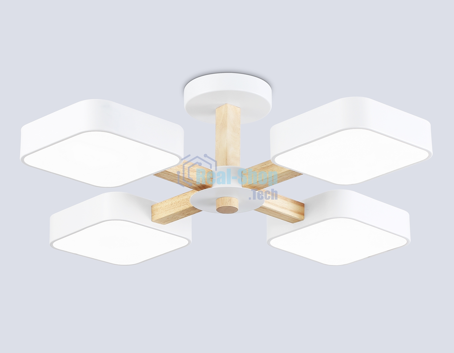 Светильник Ambrella light FL4879/4 WH/WD белый/дерево 72W 3000-6000K D610*160 (без ПДУ)