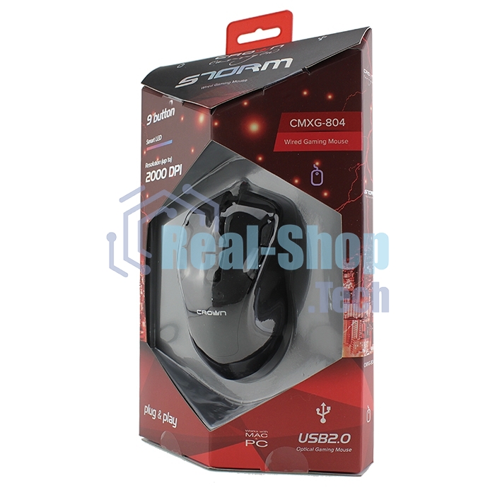 Мышь проводная Crown Gaming CMXG-804 черный, 2000 dpi, USB, кнопки - 9