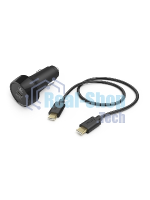 Автомобильное зар./устр. Hama H-183327 3A PD+QC универсальное кабель USB Type C черный (00183327)