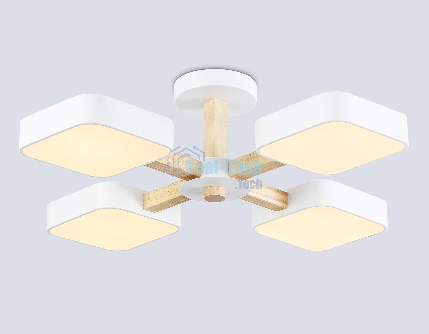 Светильник Ambrella light FL4879/4 WH/WD белый/дерево 72W 3000-6000K D610*160 (без ПДУ)
