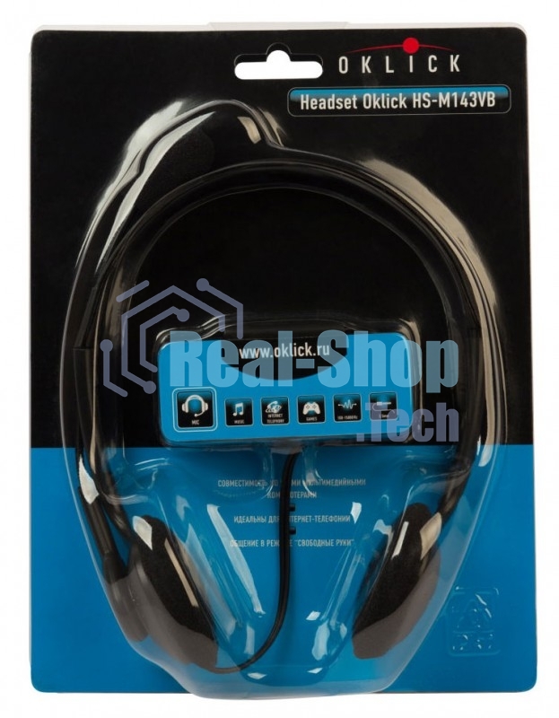 Гарнитура проводная Oklick HS-M143VB черный 1.8м накладные оголовье