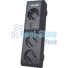 Сетевой фильтр Surge protector Pilot 3G 3xGP euro outlets, 10А/2.2 кВа, 2xUSB, 7m, черный