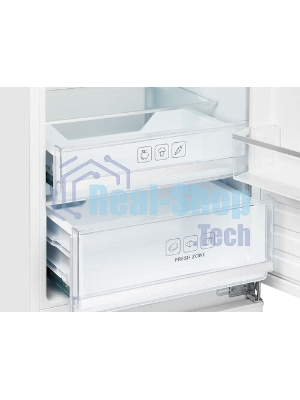 Встраиваемый холодильник Kuppersberg RBN 1760, High-Tech, объем 237 л, скользящий фасад, электронное управление, No Frost, антибактериальный пластик, звуковой сигнал при открытой дверце, перенавешиваемые двери, LED освещение, уровень шума 41 дБ, энергоэффективность А+, белый