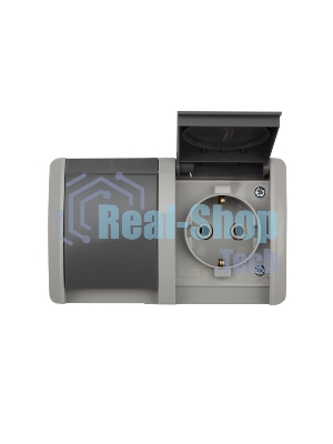 Блок из 2 розеток горизонтальный Kranz INDUSTRIAL открытой установки с заземлением, керамика, IP54 серый