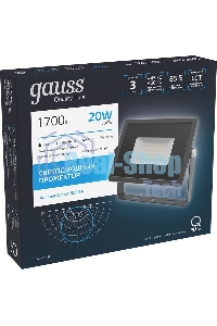 Прожектор светодиодный Gauss Qplus 20Вт 6500К 1700лм IP65 графит. сер. 1/20
