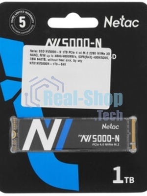 Накопитель SSD Netac NV5000, 1Tb, M.2 2280, PCIe 4.0 x4, NVMe, R/W 5000/4400, с радиатором