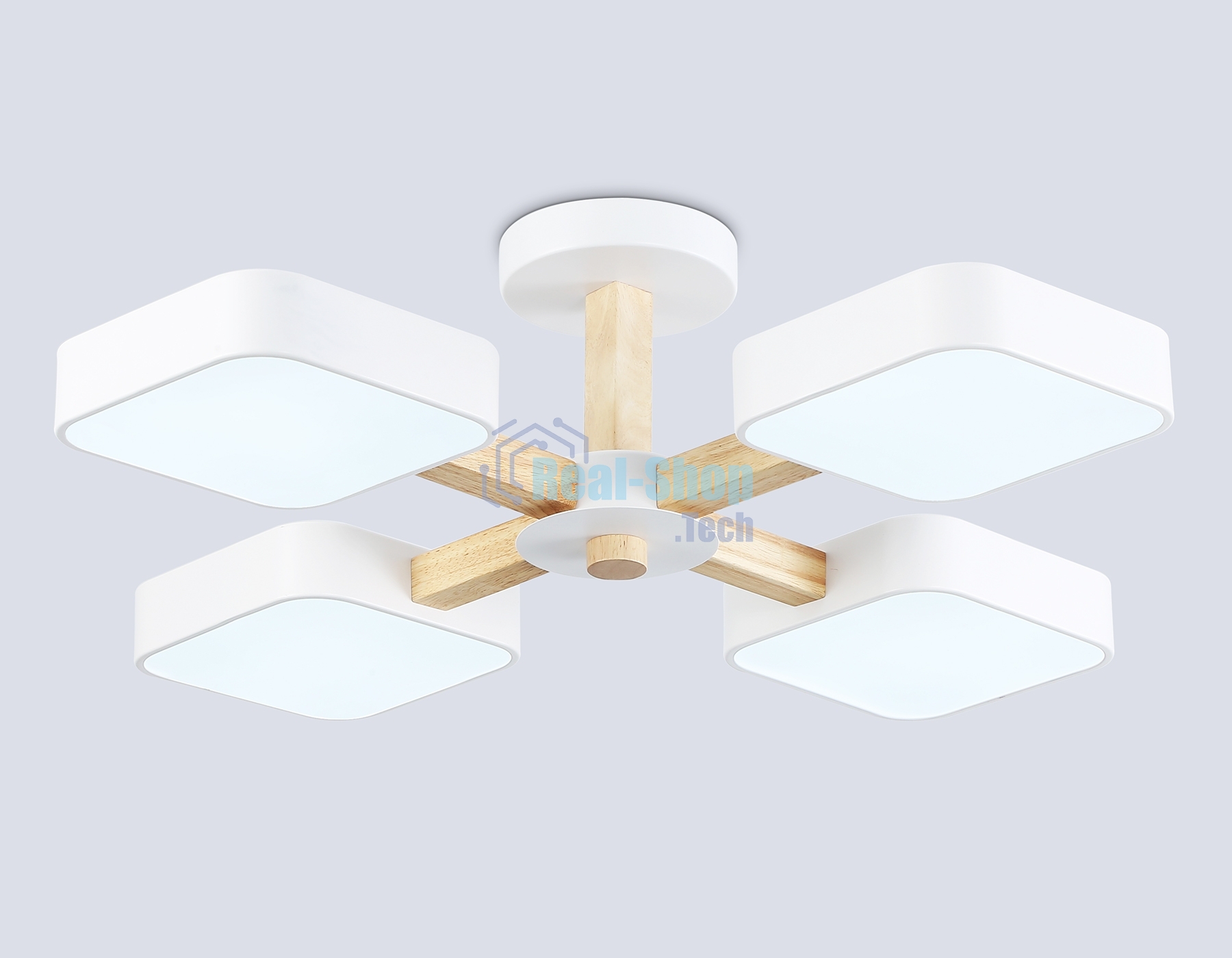 Светильник Ambrella light FL4879/4 WH/WD белый/дерево 72W 3000-6000K D610*160 (без ПДУ)