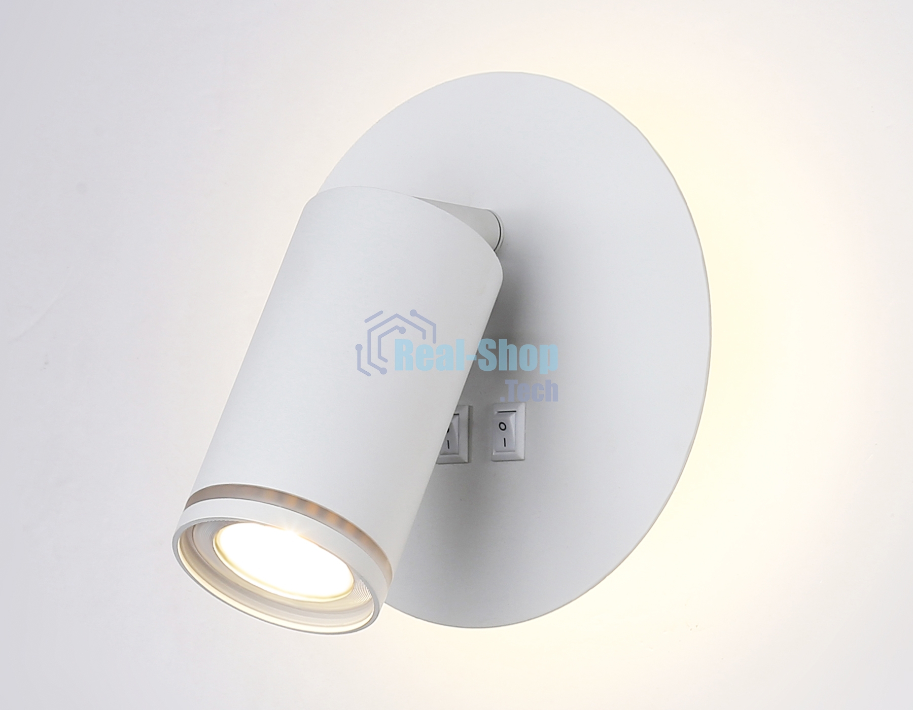 Настенный светильник с выключателем Ambrella light FW2462 WH белый GU10 max 12W+LED 4200K 7W D145*150