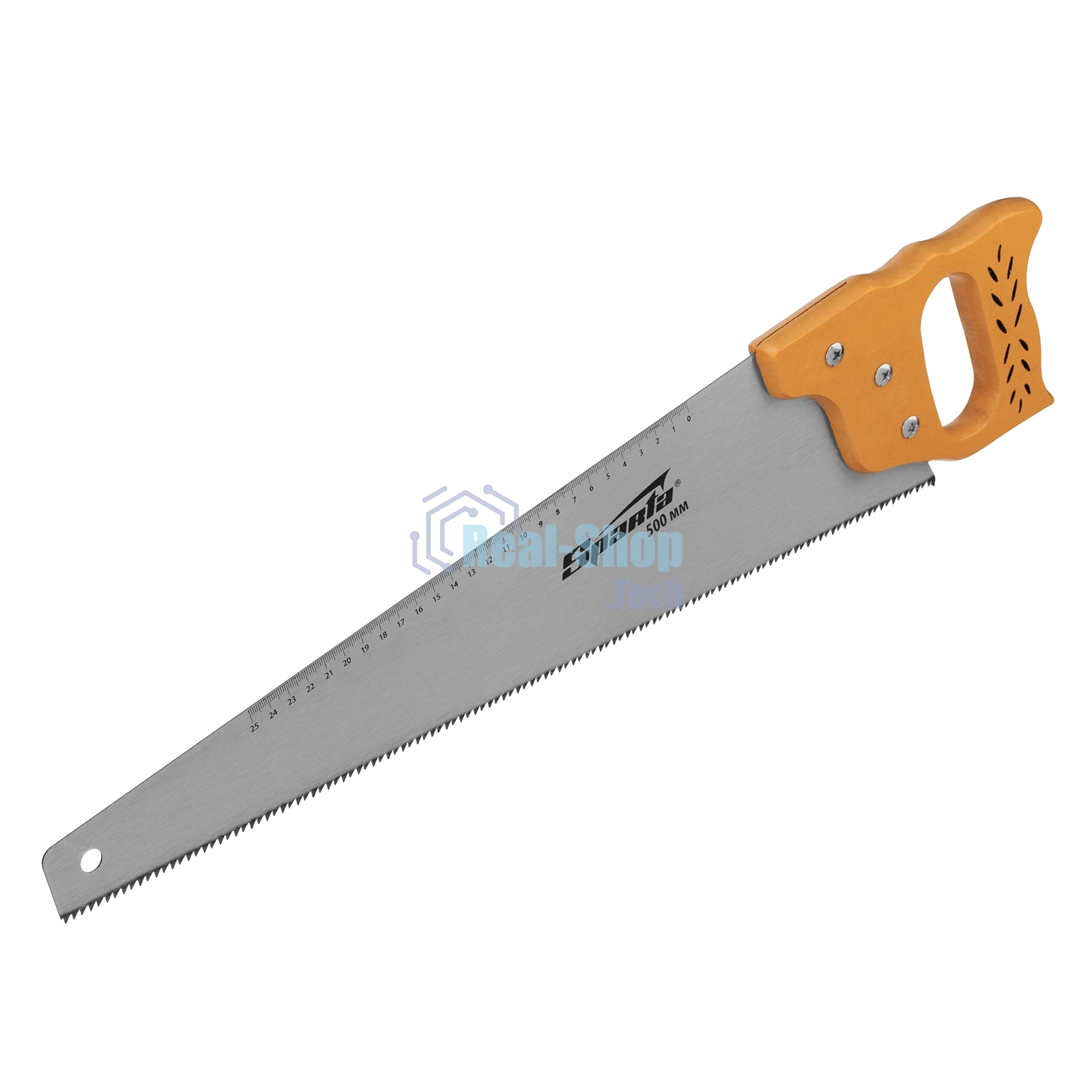 Ножовка по дереву Sparta 500 мм, 7-8 ТРI, каленый зуб, линейка, деревянная рукоятка