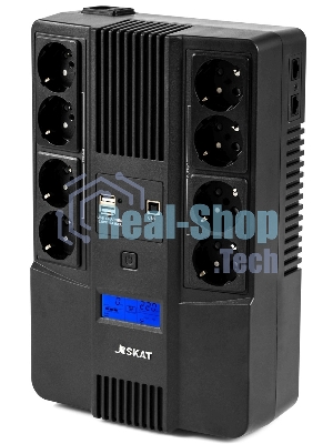 Источник бесперебойного питания Бастион SKAT-UPS 800-AID-IN-1x9-8 ИБП 220В 480Вт, LCD, АКБ 1x 9А·ч, line interactive, мод.синус, 8хSchuko,2xUS (8933)