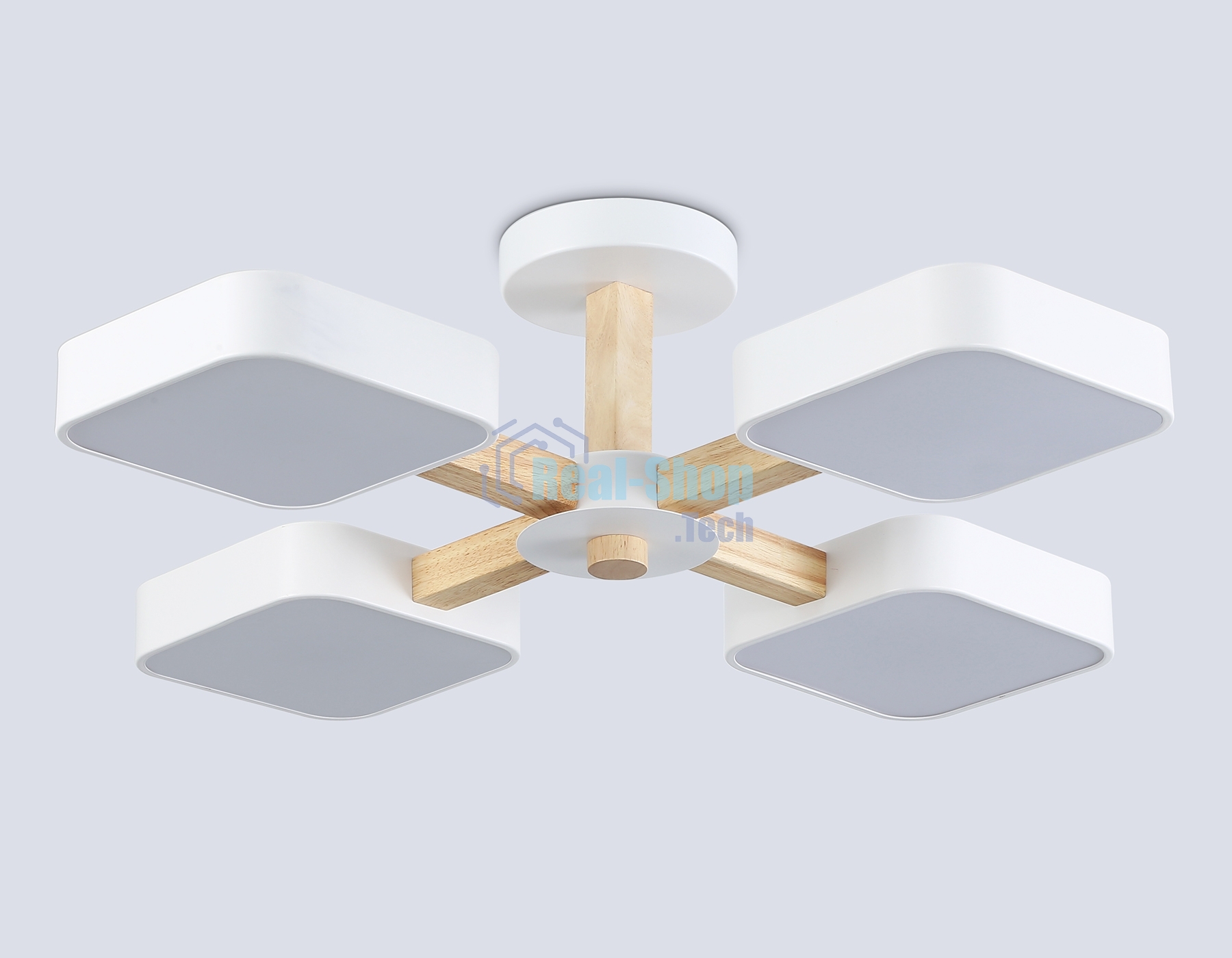 Светильник Ambrella light FL4879/4 WH/WD белый/дерево 72W 3000-6000K D610*160 (без ПДУ)