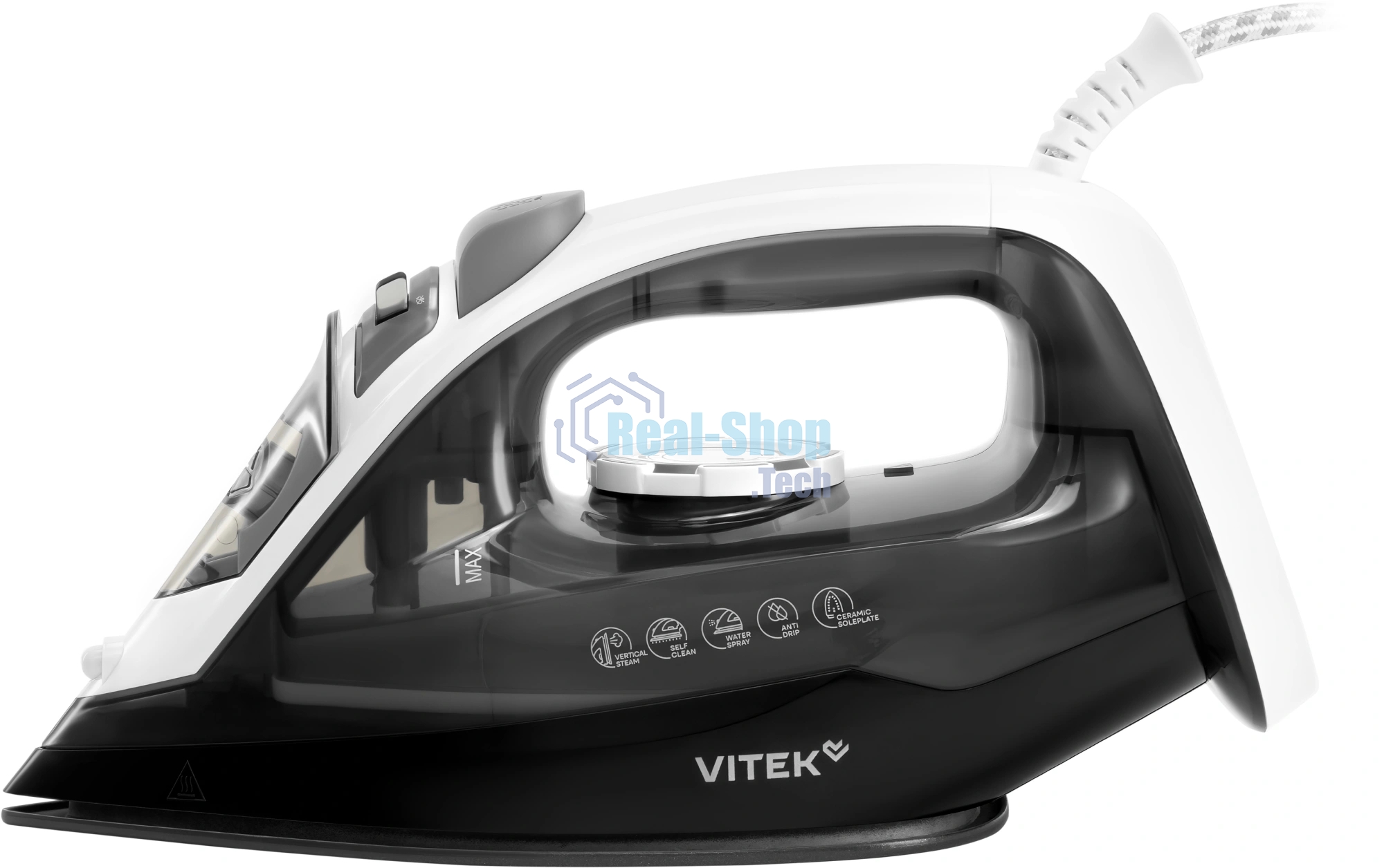 Утюг Vitek VT-IRN1210 черный/белый, 2000 Вт, 25 г/мин, 180 г/мин, 360 мл