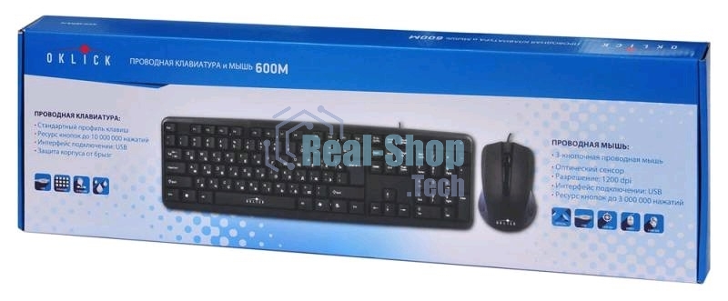 Комплект клавиатура + мышь Oklick 600M черный USB