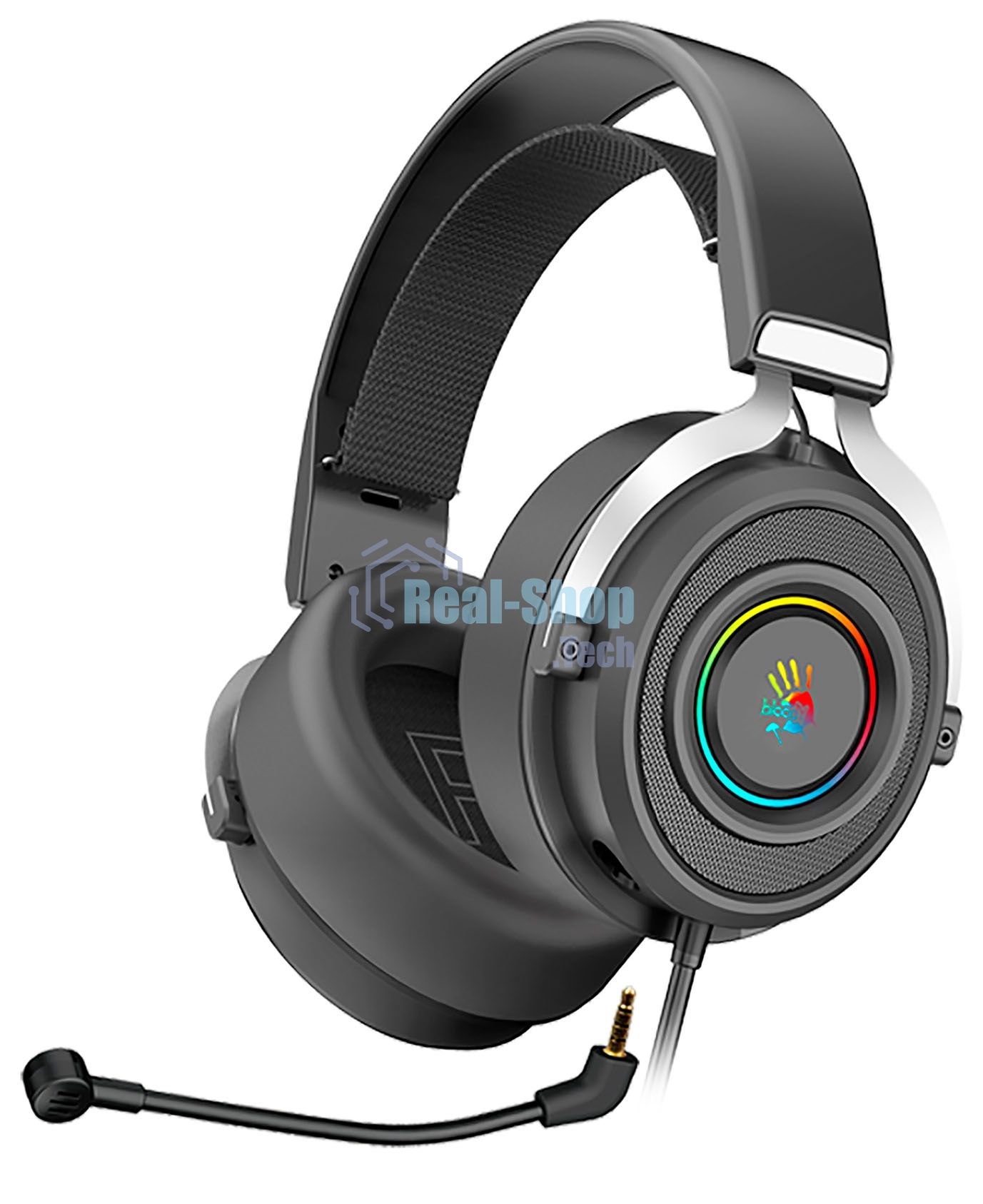 Гарнитура проводная с микрофоном A4Tech Bloody G535P черный/серебристый 2м мониторные оголовье (G535P 4PIN+USB/BLACK+SILVER)