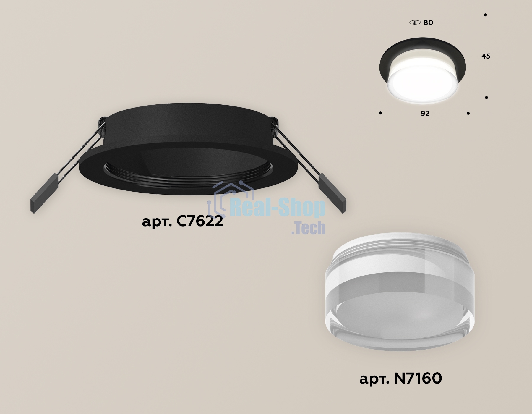 Комплект встраиваемого светильника Ambrella light XC7622043 SBK/FR/CL черный песок/белый матовый/прозрачный MR16 GU5.3 (C7622, N7160)