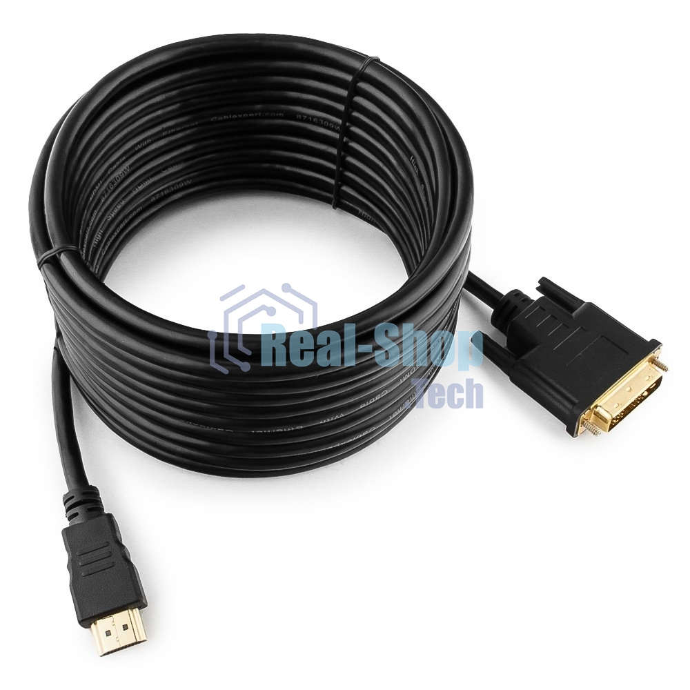 Кабель HDMI-DVI Cablexpert CC-HDMI-DVI-7.5MC, 19M/19M, single link, медь, позол.разъемы, экран, 7.5м, черный, пакет
