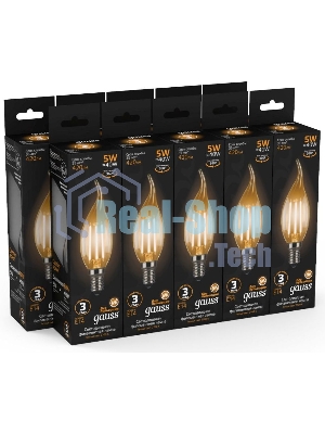 Лампа светодиодная филаментная Gauss Filament 5Вт цок.: E14 свеча 220B 2700K св. свеч. белый теп. (упак.: 10 шт)