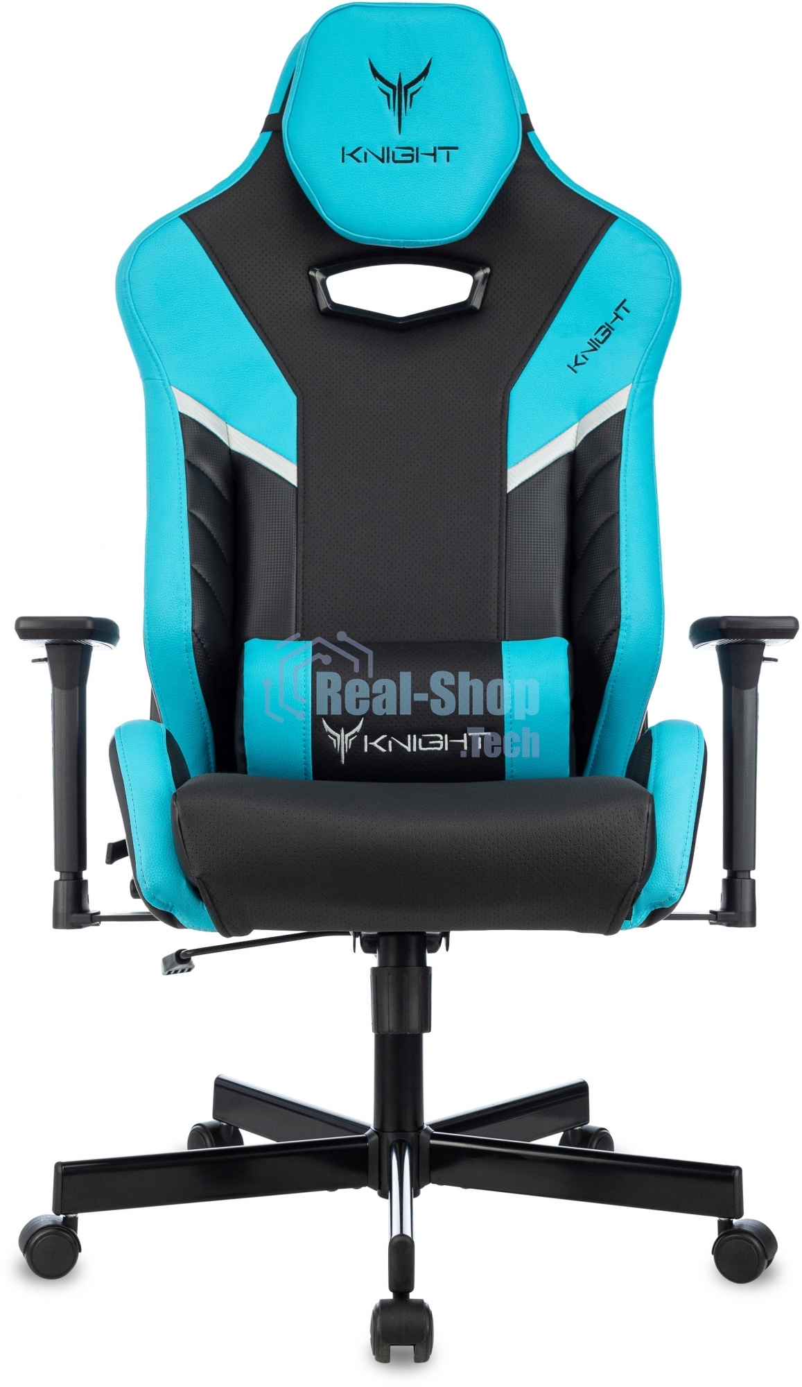 Кресло игровое Knight Thunder 5X черный/голубой эко.кожа крестов. металл