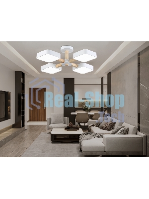 Светильник Ambrella light FL4879/4 WH/WD белый/дерево 72W 3000-6000K D610*160 (без ПДУ)