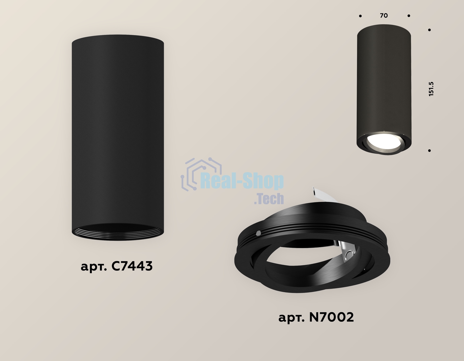 Светильник Ambrella Light XS7443002 SBK/PBK черный песок/черный полированный MR16 GU5.3 (C7443, N7002)