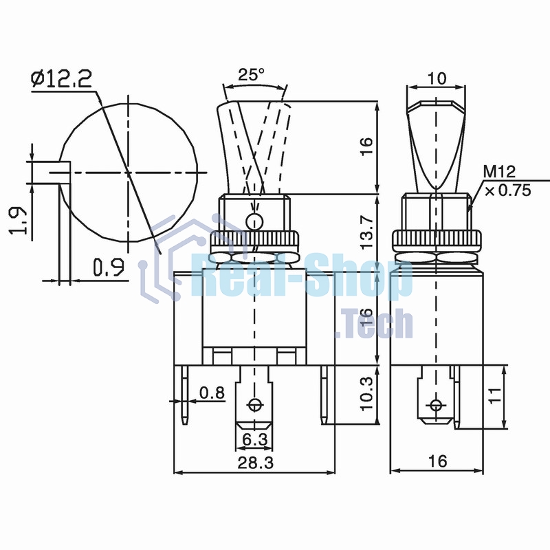 Тумблер Rexant 12V 30А (3c) ON-OFF однополюсный с красной LED подсветкой