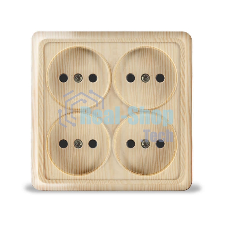 Розетка 4-м ОП Олимп без заземл. квадрат сосна UNIVersal 1176